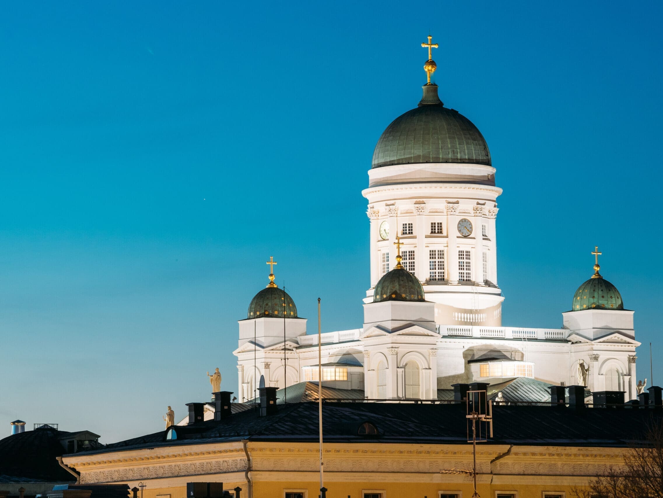 Helsinki, Finland. Senate Square With Lutheran Cathedral And Mon